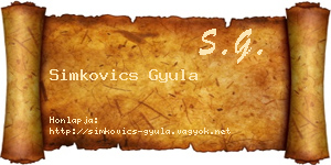 Simkovics Gyula névjegykártya